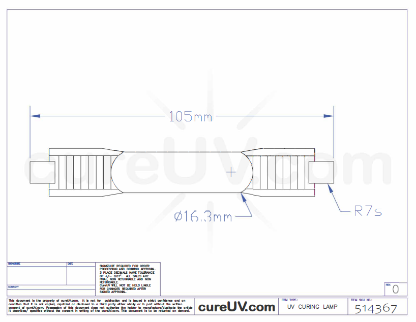 Ampoule de lampe à polymérisation UV ColorSpan 5460UV, pièce n° CH231-A