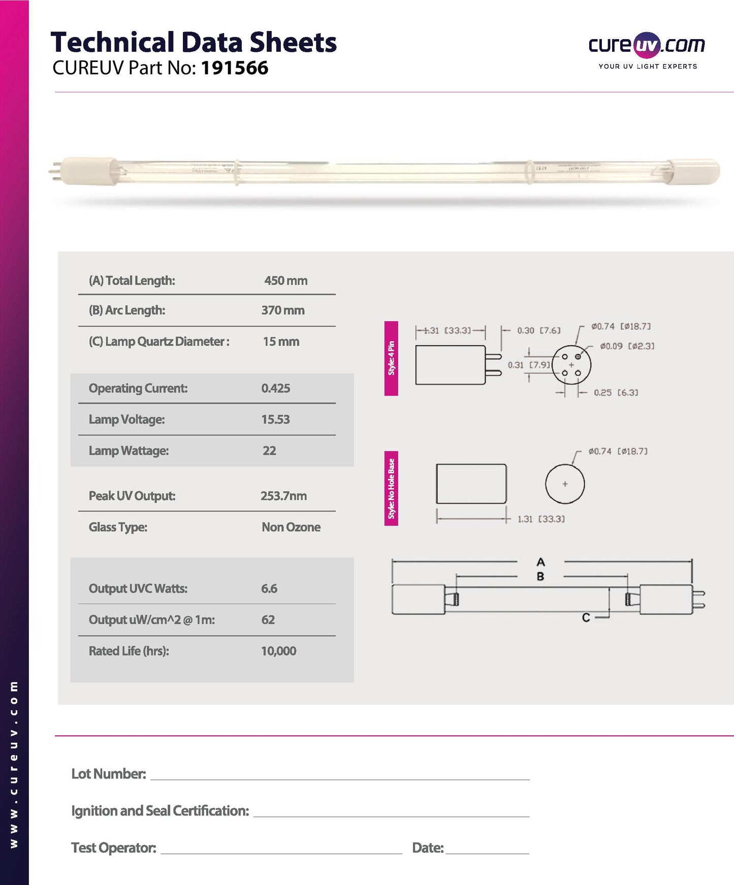 WEDECO/Ideal Horizons - ME-10 Water Treatment Germicidal UV Light Bulb