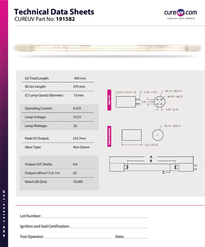 WEDECO/Ideal Horizons - ME-7 UV Light Bulb for Germicidal Water Treatment