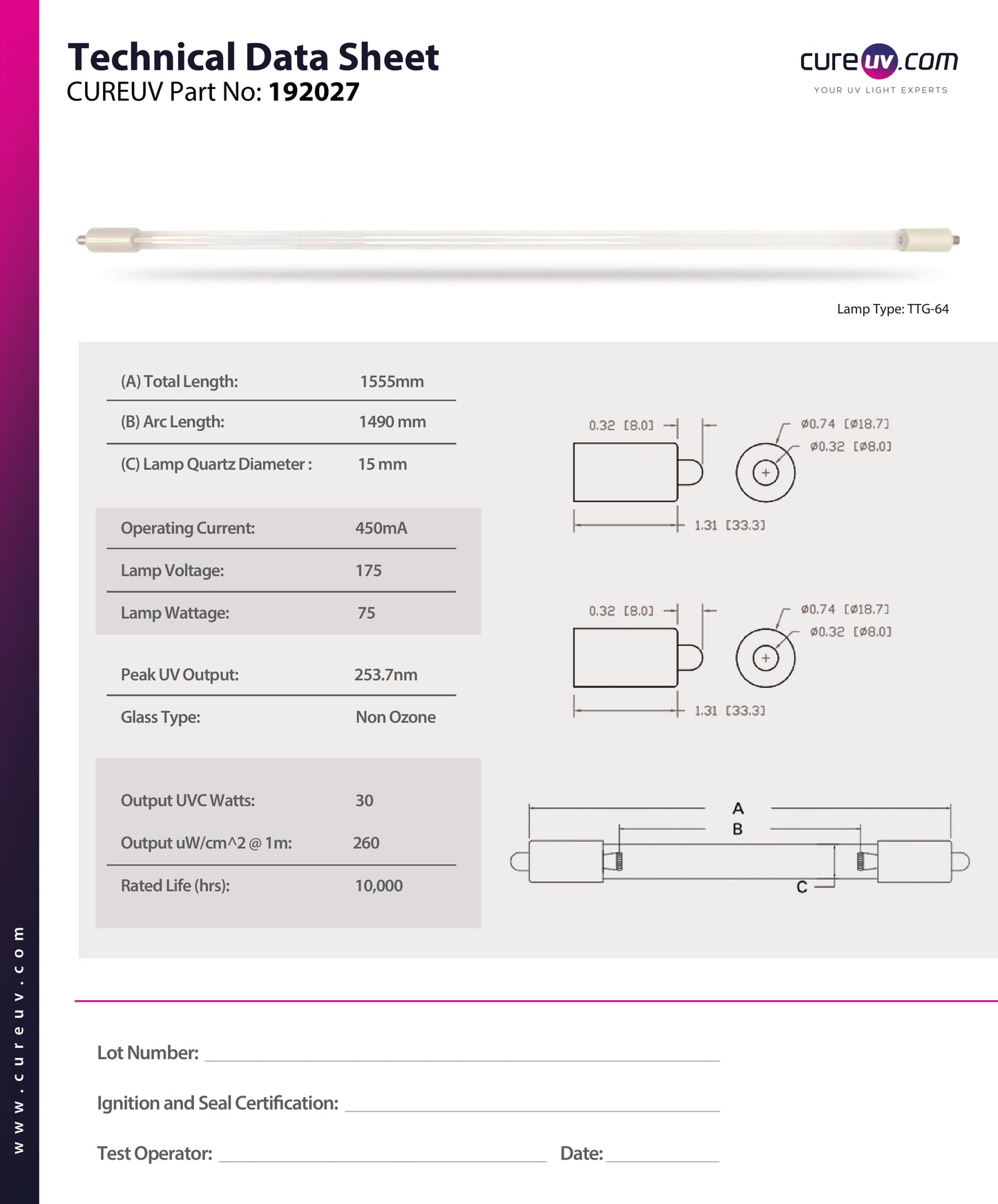 Siemens/Sunlight - 3098 UV Light Bulb for Germicidal Water Treatment