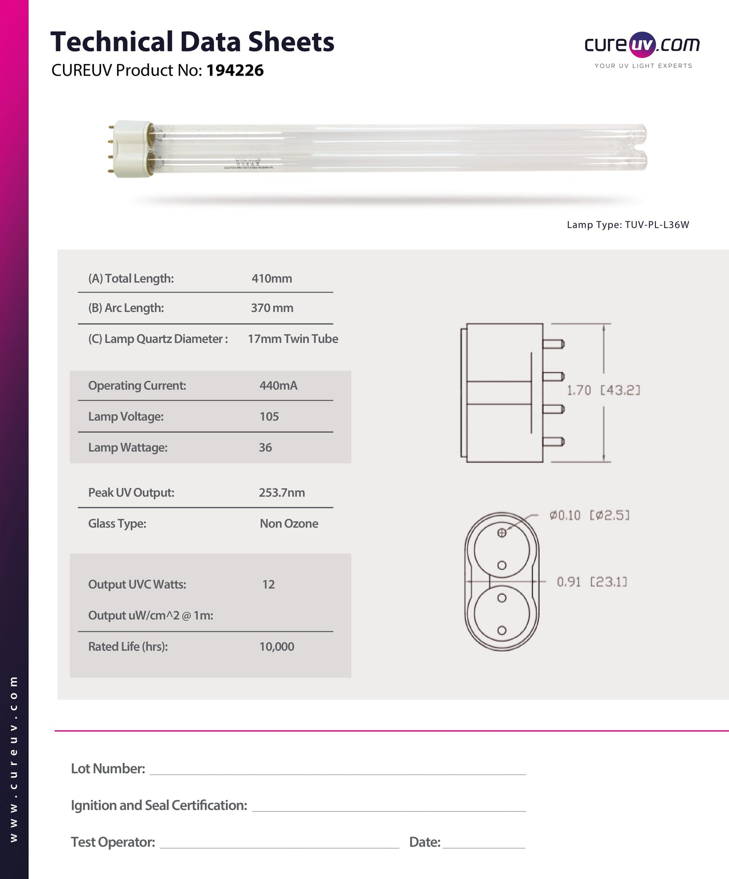 Calutech - 244 UV Light Bulb for Germicidal Air Treatment