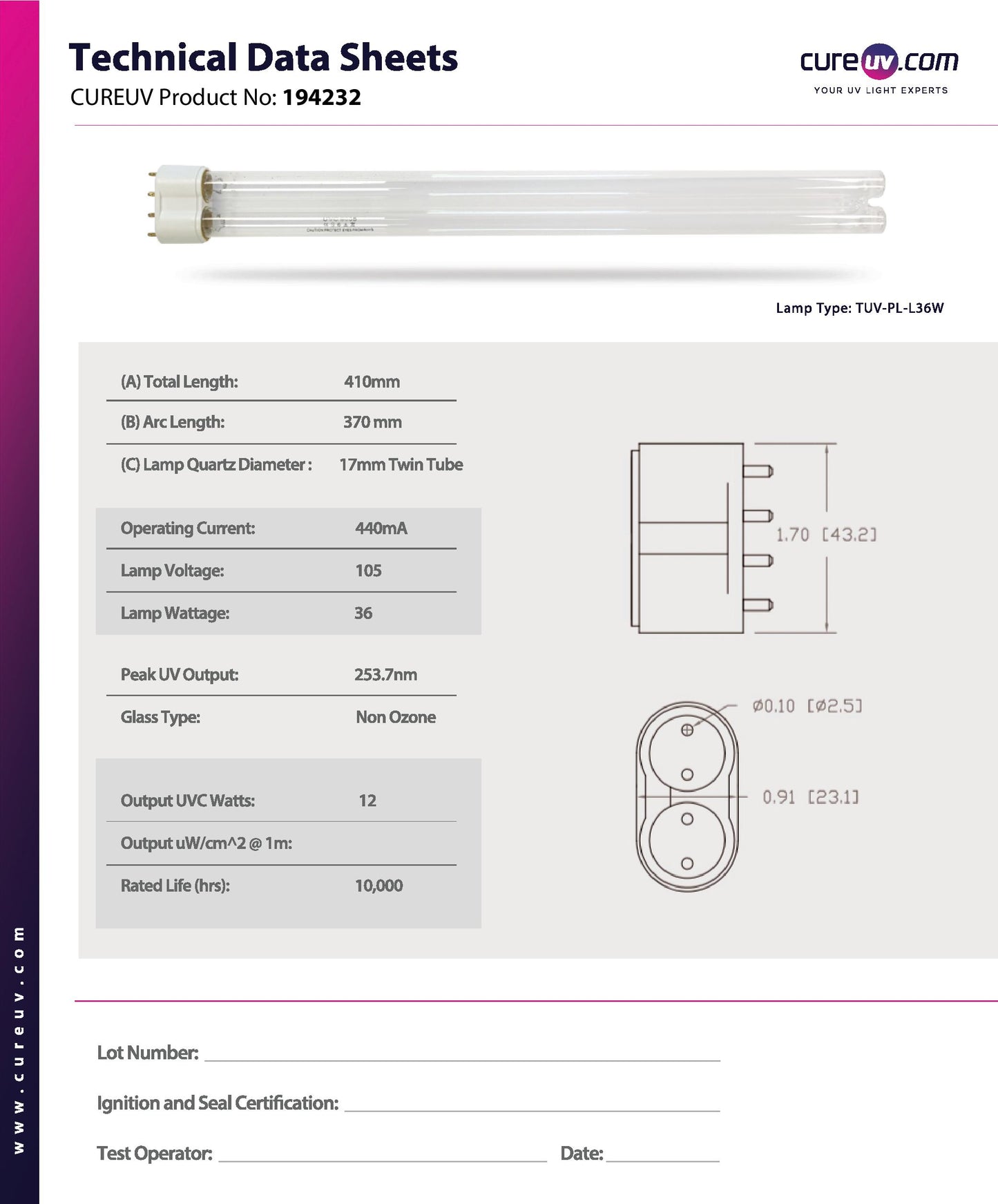 Calutech - 9002 CB UV Light Bulb for Germicidal Air Treatment