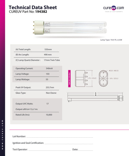 Ampoule UV germicide pour traitement de l'air/de l'eau Ushio GPL18K