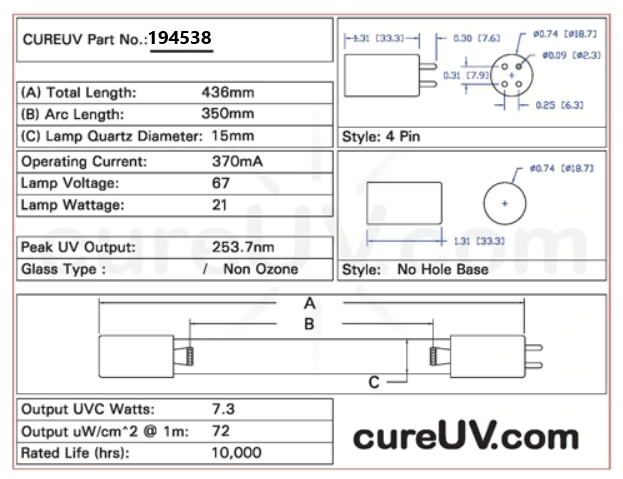 Ideal Horizons - 42016 UV Light Bulb for Germicidal Water Treatment