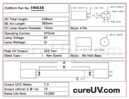 Ideal Horizons - 42016 UV Light Bulb for Germicidal Water Treatment