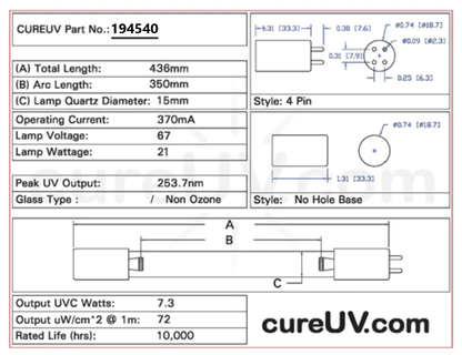 Purely UV - PUVLF435 UV Light Bulb for Germicidal Water Treatment