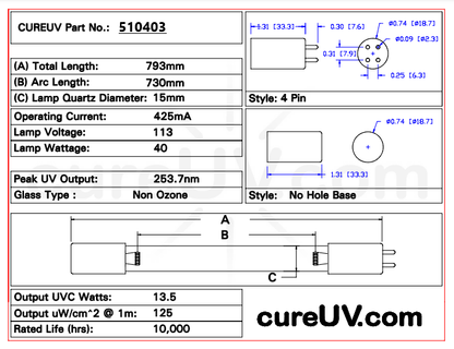 Salcor 1016 Replacement UVC Light Bulb