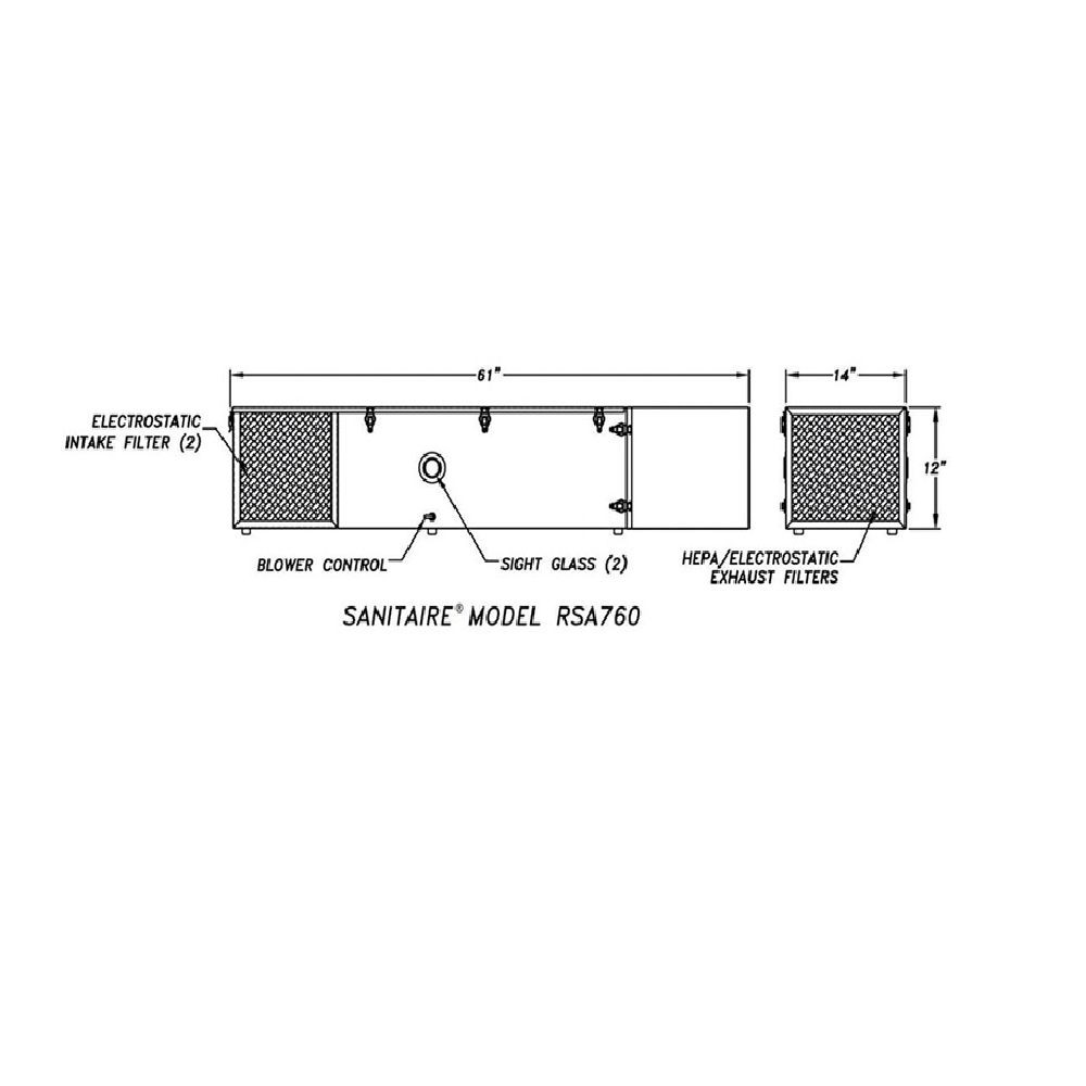 Dimensional Drawing for UVC Air Sterilizer, cleaner - RSA760