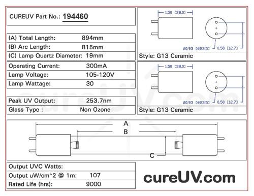 Germicidal UV Bulbs - 30W/2P Medium Bi-pin 30 Watt Replacement UVC Light Bulb