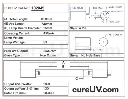 Germicidal UV Bulbs - 3M Aqua-Pure UVLB-1X Replacement UVC Light Bulb