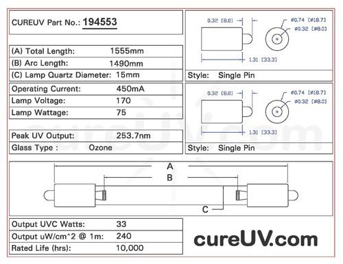 Germicidal UV Bulbs - Aqua Azul L-1-158 Replacement UVC Light Bulb