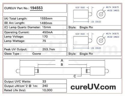 Germicidal UV Bulbs - Aqua Azul L-1-158 Replacement UVC Light Bulb