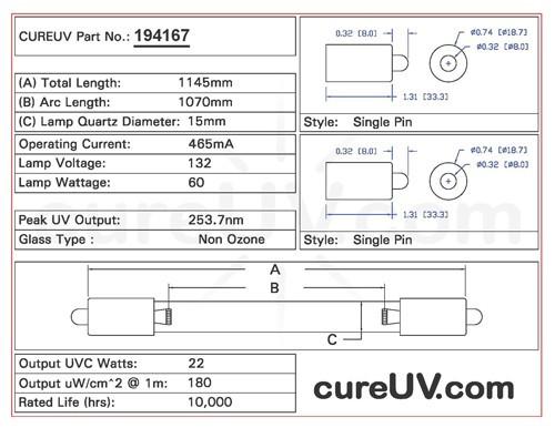 Germicidal UV Bulbs - Aqua Treatment Service ATS1-1149 Replacement UVC Light Bulb