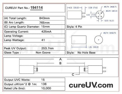 Germicidal UV Bulbs - Aqua Treatment Service ATS4-854 Replacement UVC Light Bulb