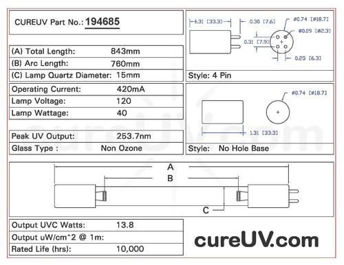 Germicidal UV Bulbs - Fischer & Porter G36T5L/4P Replacement UVC Light Bulb