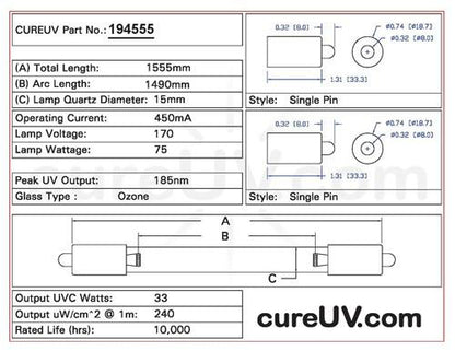 Germicidal UV Bulbs - Glasco UV 1851 Replacement UVC Light Bulb