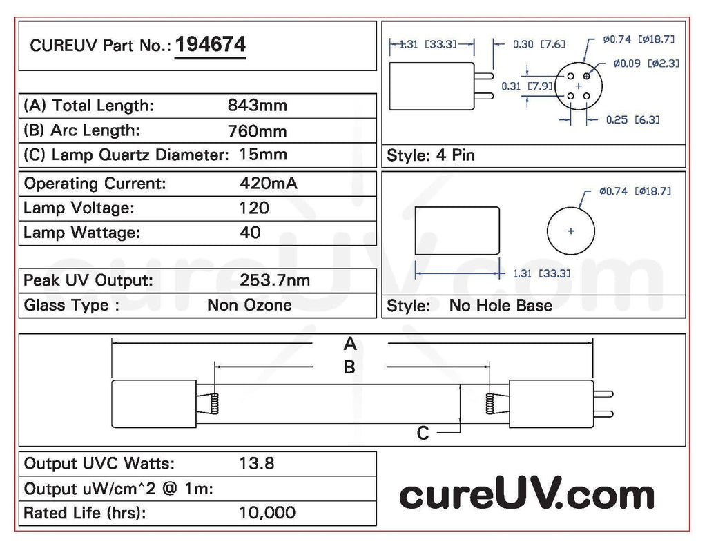 Glasco UV L050433 Replacement UVC Light Bulb