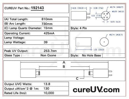 Germicidal UV Bulbs - Lancaster Pump 12-6 Replacement UVC Light Bulb