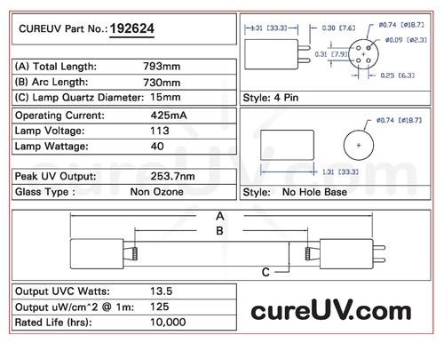 Germicidal UV Bulbs - Lancaster Pump LUV-12 Replacement UVC Light Bulb