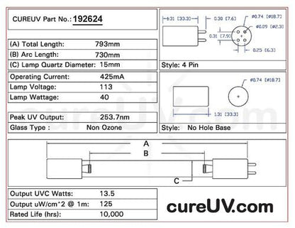 Germicidal UV Bulbs - Lancaster Pump LUV-12 Replacement UVC Light Bulb