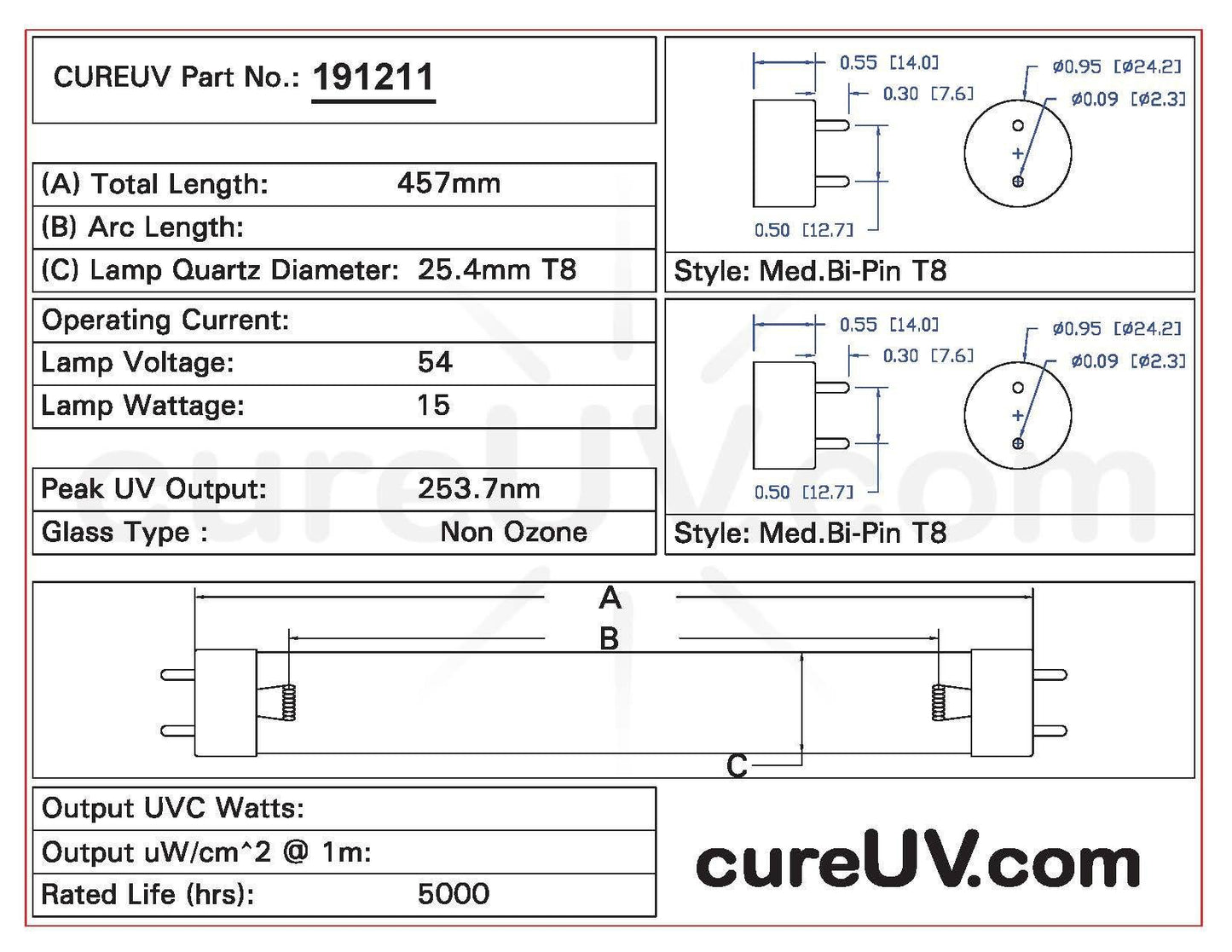 Germicidal UV Bulbs - Philips - TUV G15T8 Air/Water Treatment Germicidal UV Light Bulb