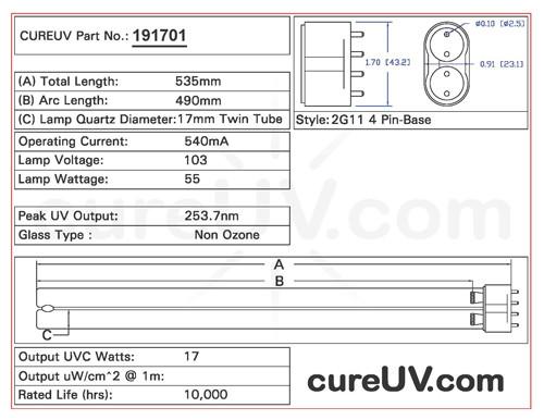 CureUV Brand Replacement for Philips TUV PL L 55W 4P UVC Light Bulb