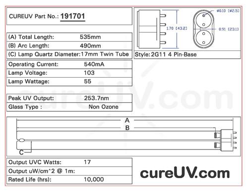 Germicidal UV Bulbs - Philips TUV PL-L 55W/4P Compatible Replacement UVC Light Bulb