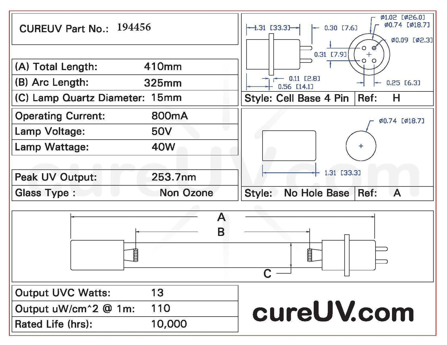 Germicidal UV Bulbs - Steril-Aire - 21000100 UV Light Bulb For Germicidal Air Treatment