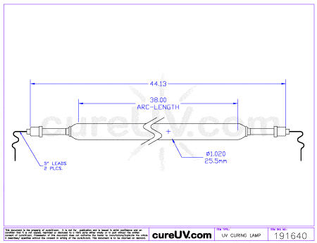 UV Curing Lamp - 38" Arc Length HD M & R Part # 1036115 UV Curing Lamp Bulb