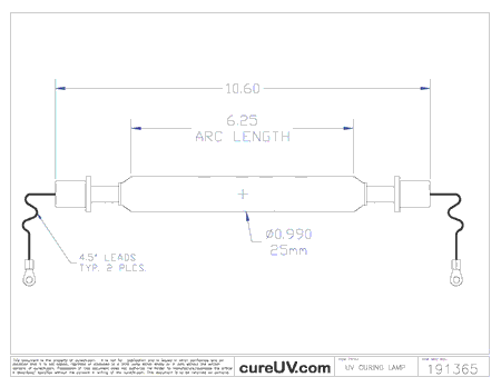 UV Curing Lamp - Aetek Part # 0700928 UV Curing Lamp Bulb