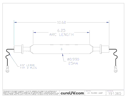 UV Curing Lamp - Aetek Part # 0700928 UV Curing Lamp Bulb