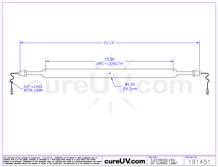 UV Curing Lamp - Dorn / SPE Part # P3015C UV Curing Lamp Bulb