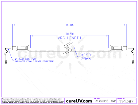 UV Curing Lamp - Dorn / SPE Part # P3030C UV Curing Lamp Bulb Mercury