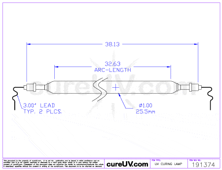 UV Curing Lamp - Dorn / SPE Part # P3032C UV Curing Lamp Bulb