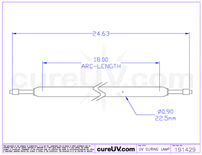 UV Curing Lamp - Hanovia Part # 6518A431 UV Curing Lamp Bulb