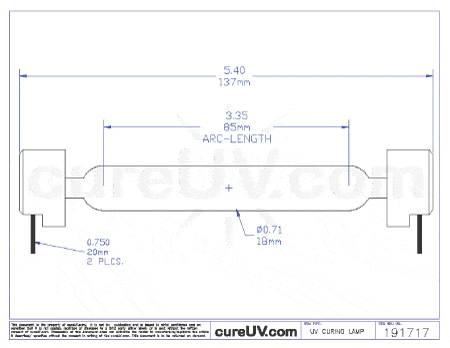 UV Curing Lamp - Oce Arizona 200 GT SO 085H UV Curing Lamp Bulb