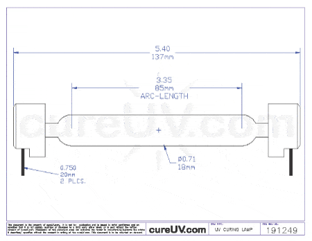 UV Curing Lamp - Oce Arizona 250 GT SO 085H UV Curing Lamp Bulb