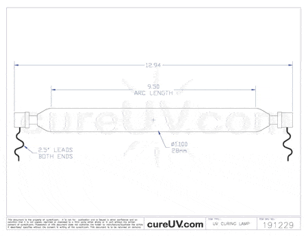 UV Curing Lamp - UViterno Part # UV1035 UV Curing Lamp Bulb - Iron Doped