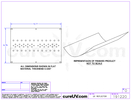 UV Curing - Metal Box Part # MB1163 UV Curing Reflector Liner